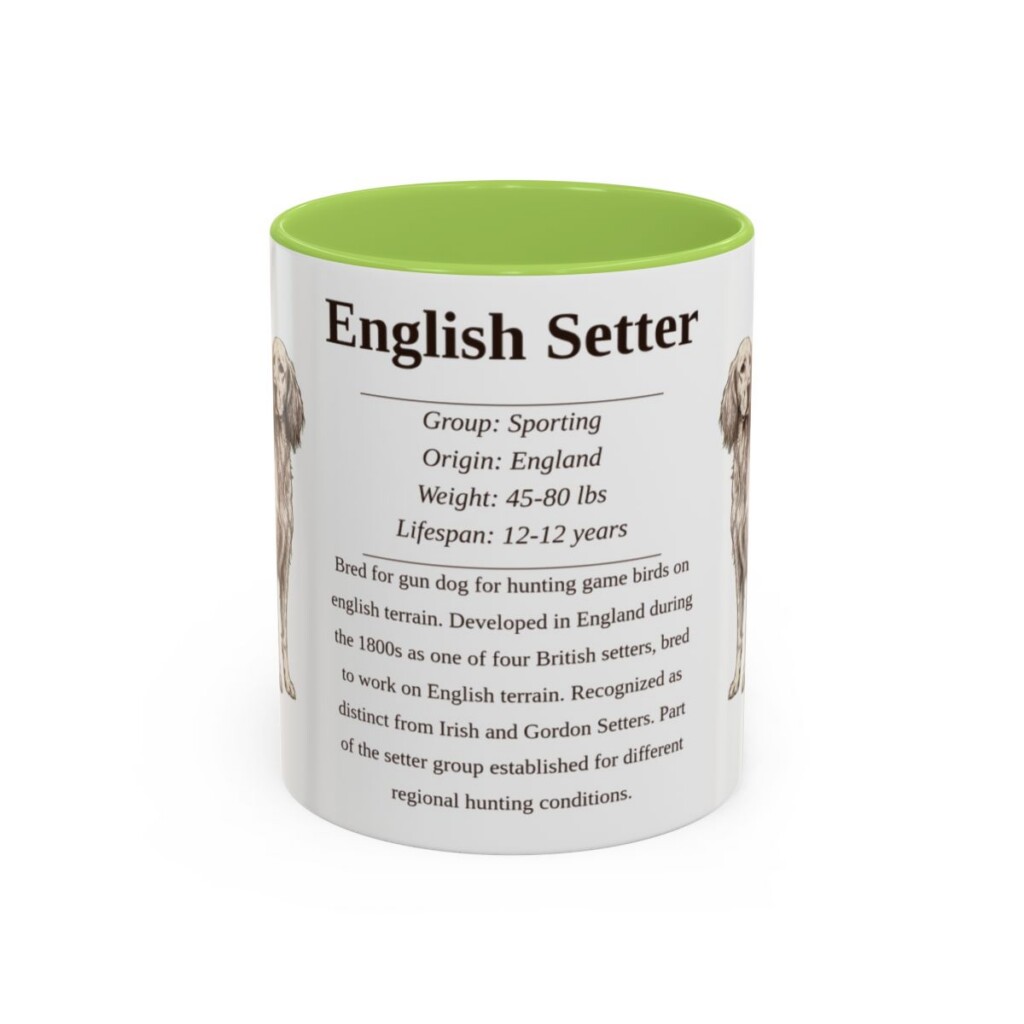 11oz English Setter Mug, Light Green, front view