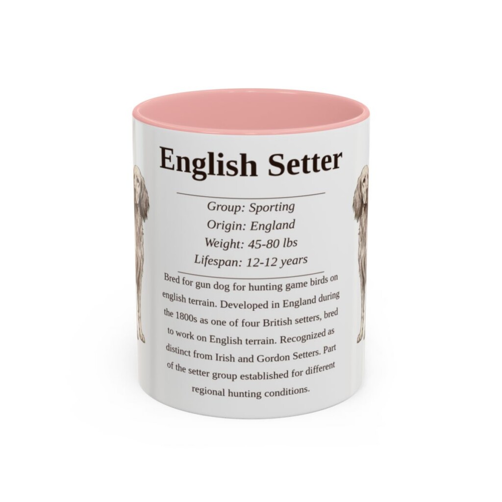 11oz English Setter Mug, Pink, front view