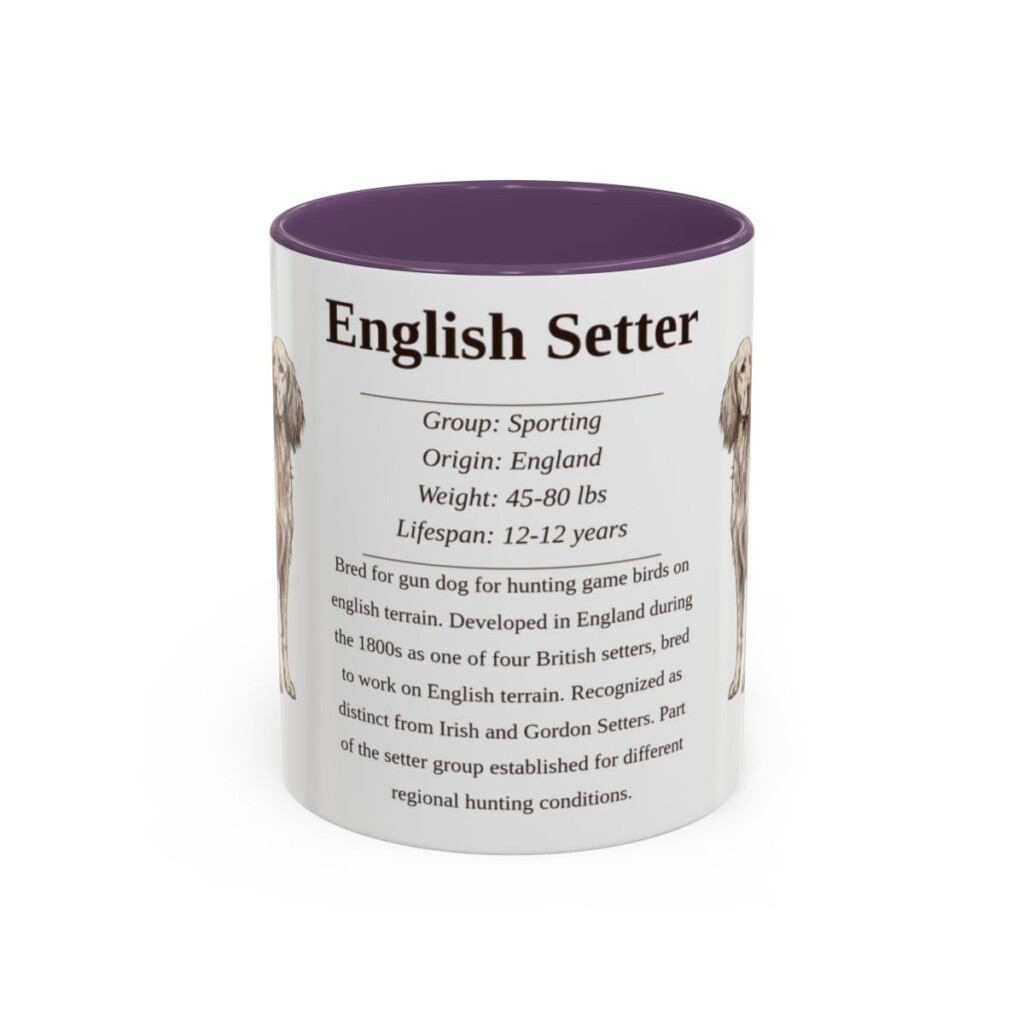 11oz English Setter Mug, Purple, front view
