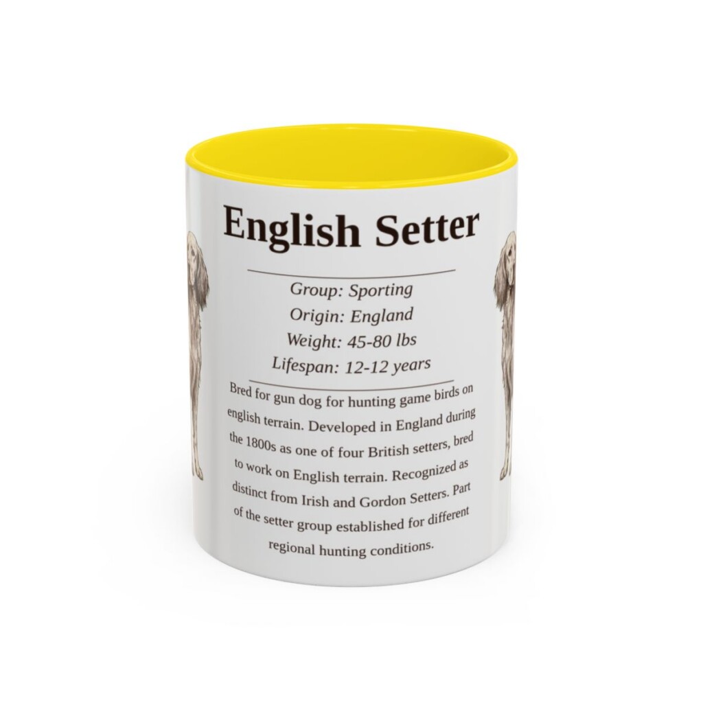 11oz English Setter Mug, Yellow, front view