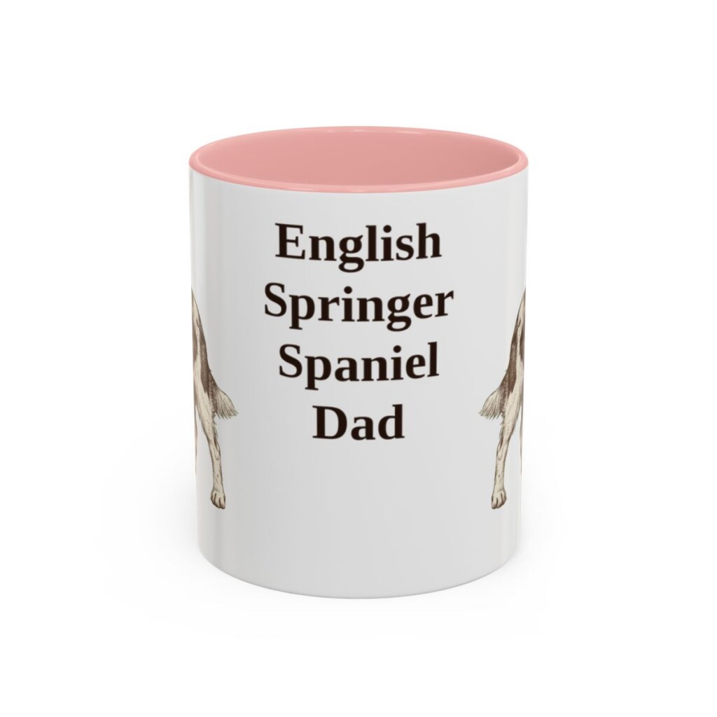 11oz English Springer Spaniel Dog Dad Mug, Pink, front view
