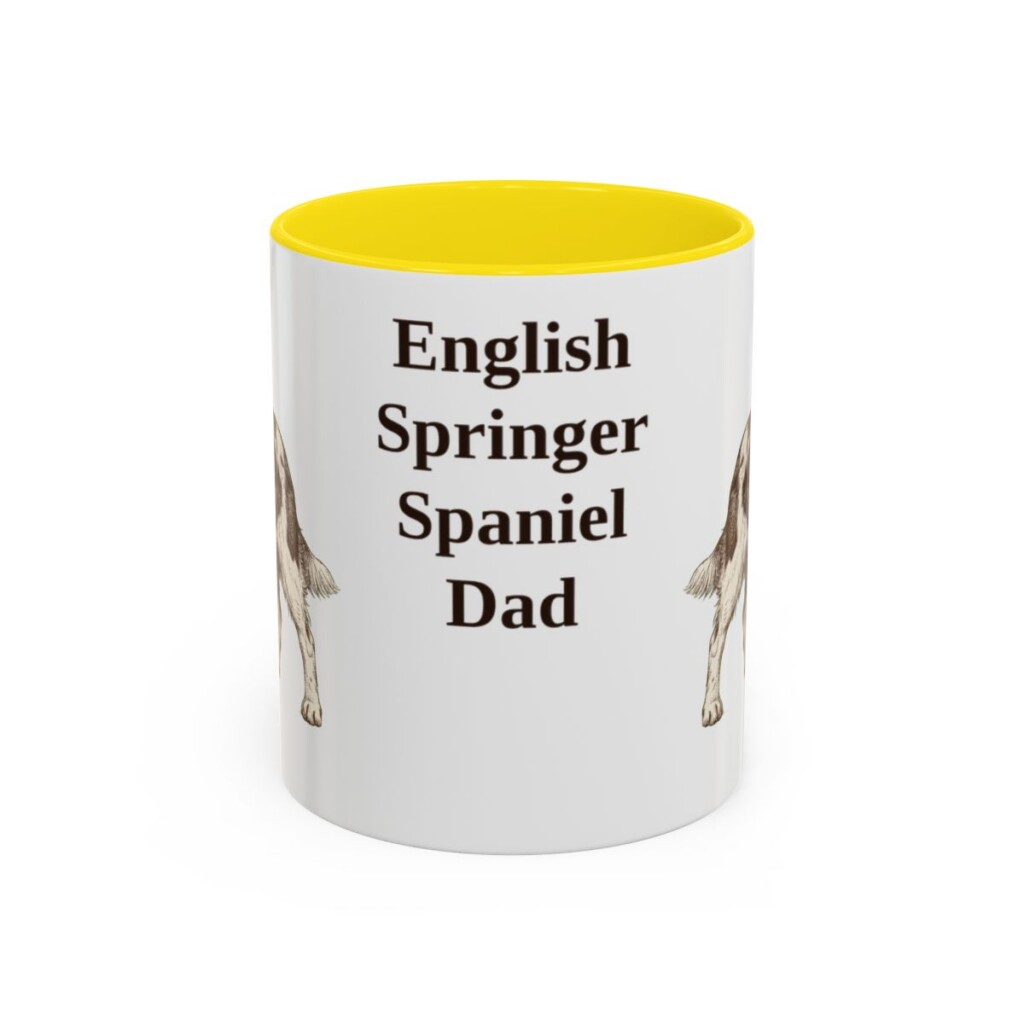 11oz English Springer Spaniel Dog Dad Mug, Yellow, front view