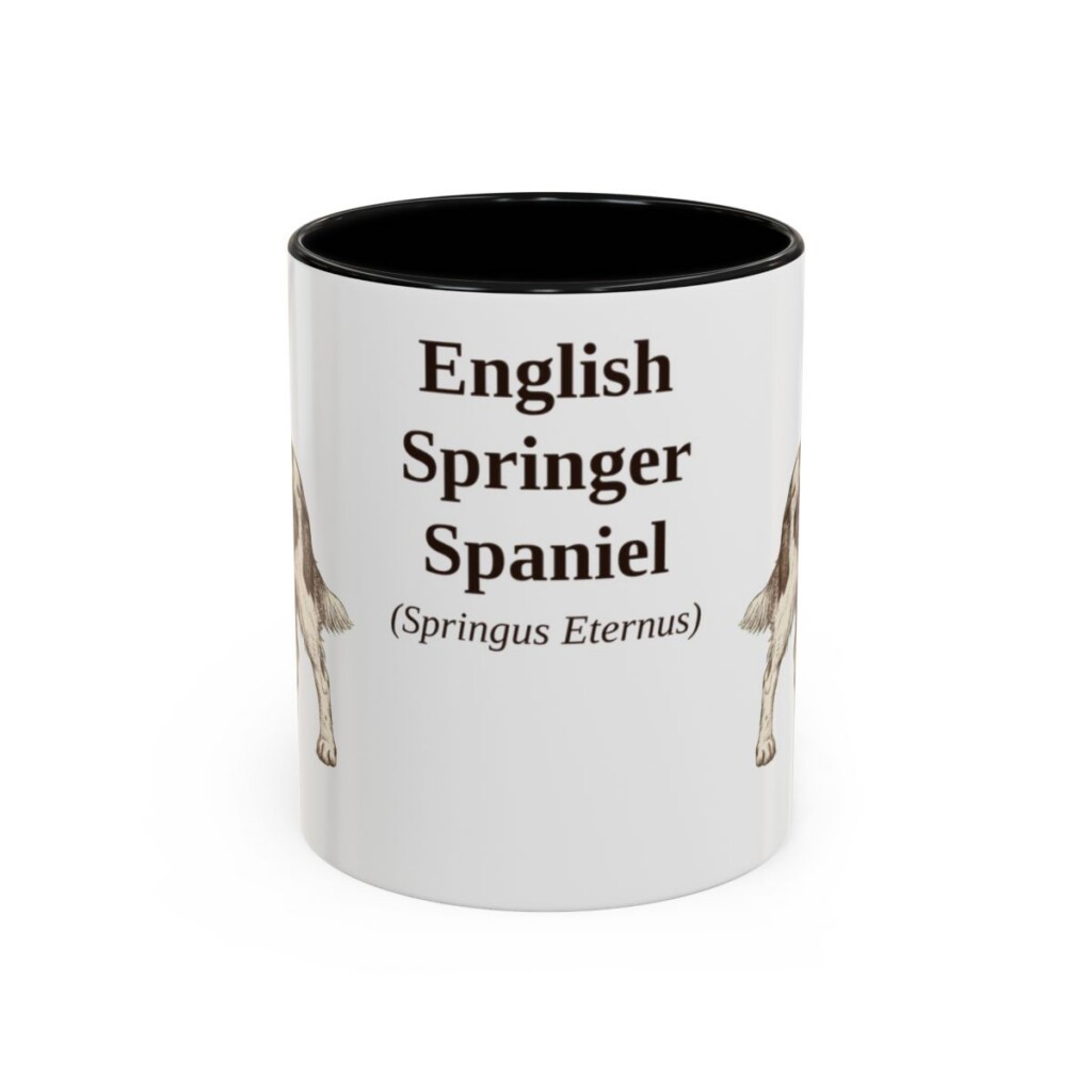 11oz English Springer Spaniel Latin Mug, Black, front view