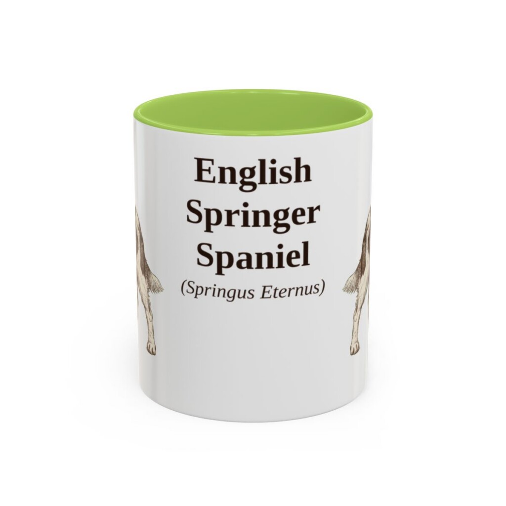 11oz English Springer Spaniel Latin Mug, Light Green, front view