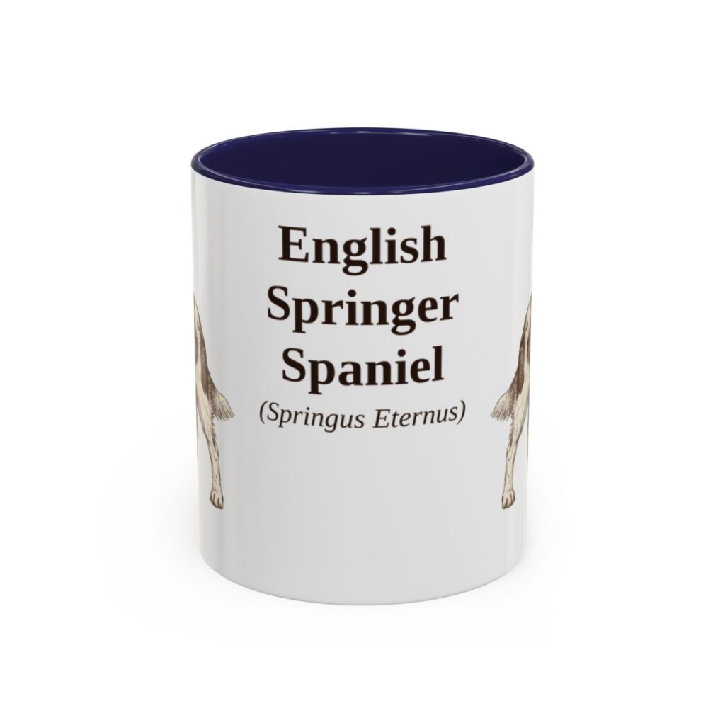 11oz English Springer Spaniel Latin Mug, Navy, front view