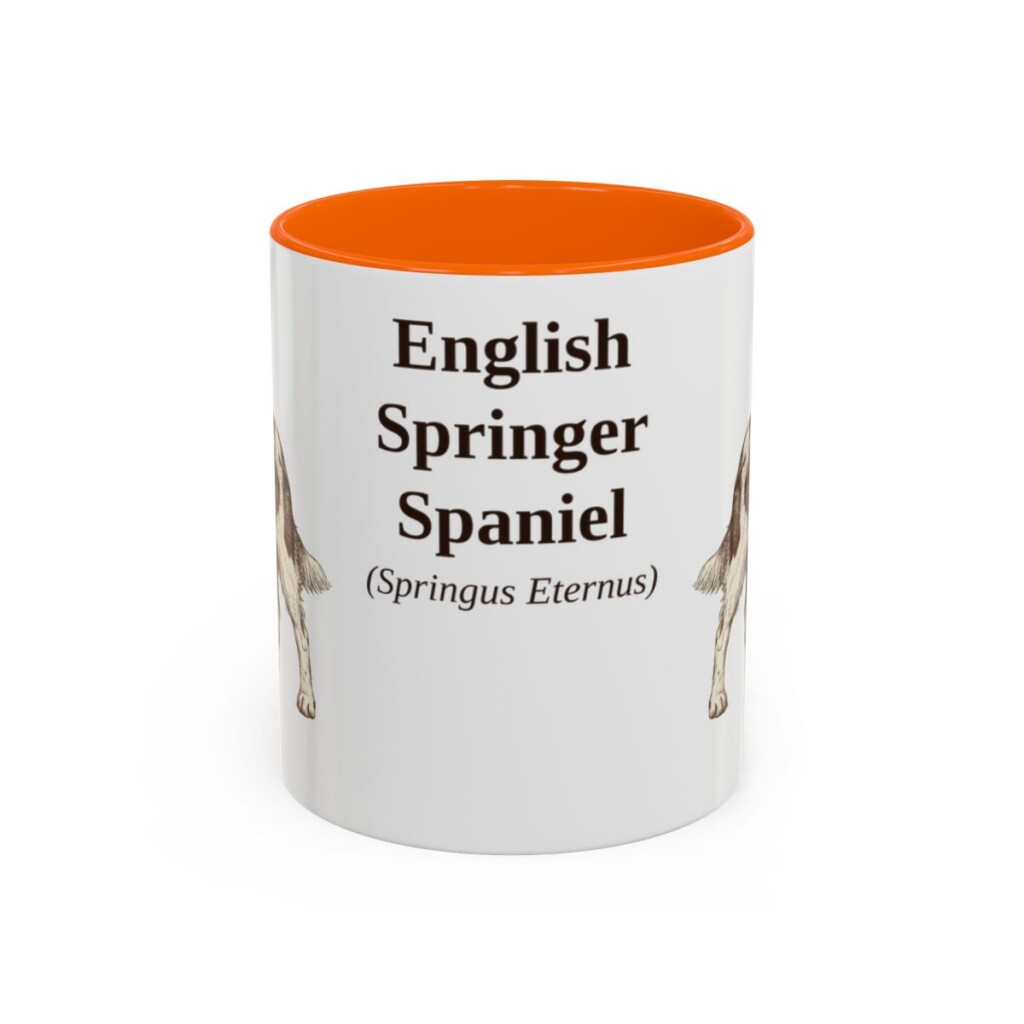 11oz English Springer Spaniel Latin Mug, Orange, front view