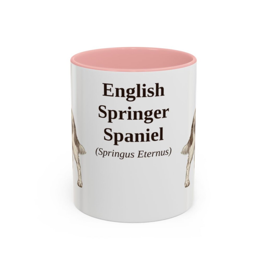 11oz English Springer Spaniel Latin Mug, Pink, front view