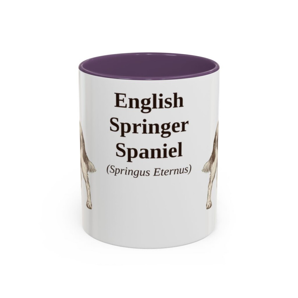 11oz English Springer Spaniel Latin Mug, Purple, front view