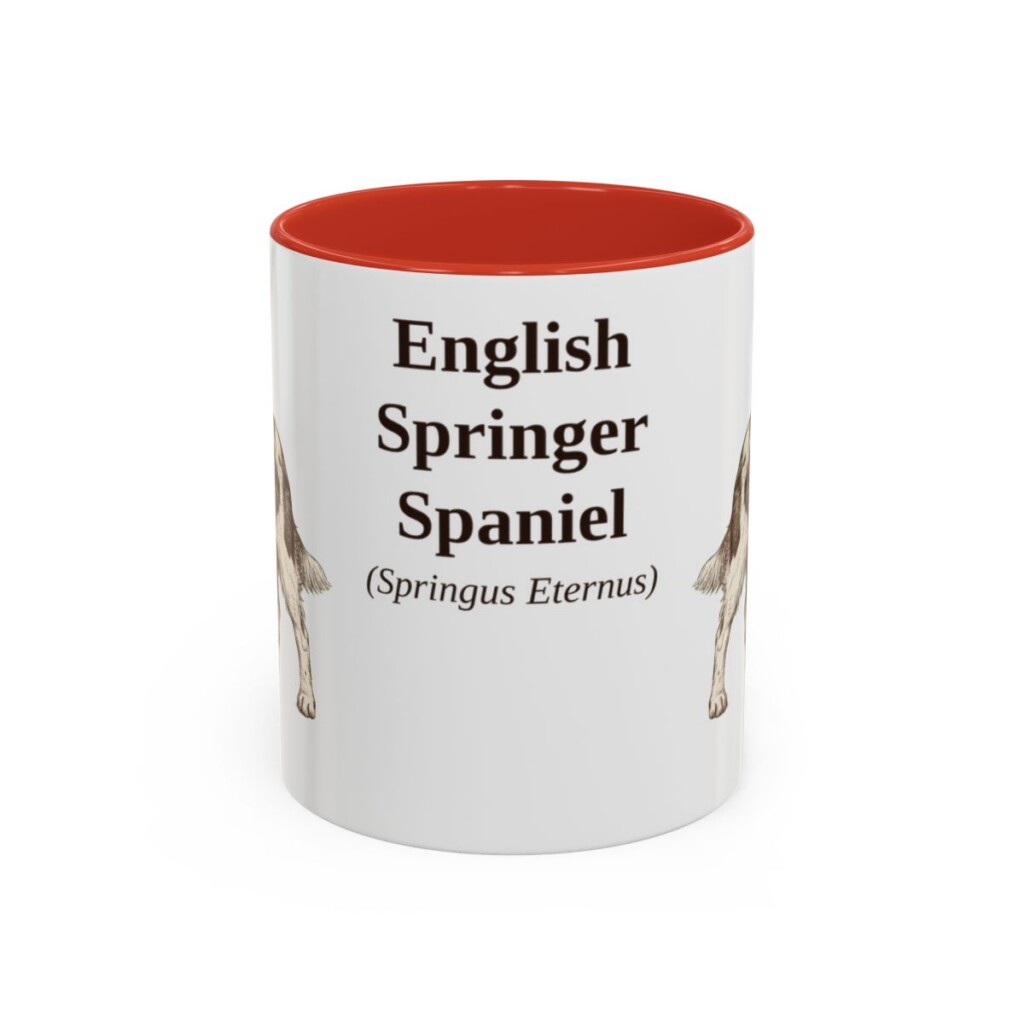 11oz English Springer Spaniel Latin Mug, Red, front view