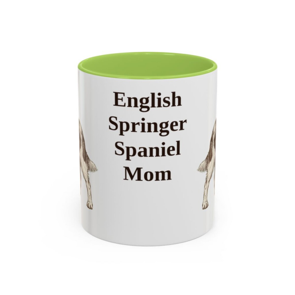 11oz English Springer Spaniel Dog Mom Mug, Light Green, front view