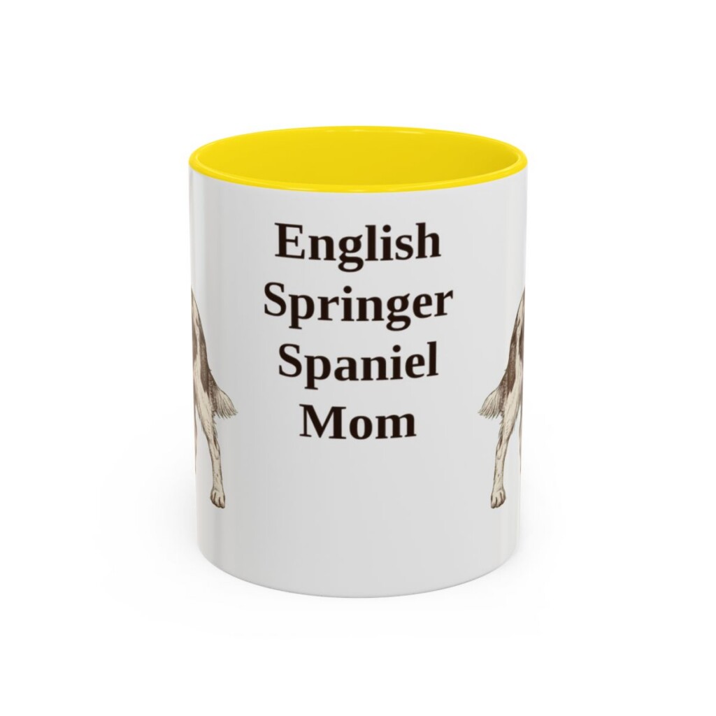 11oz English Springer Spaniel Dog Mom Mug, Yellow, front view