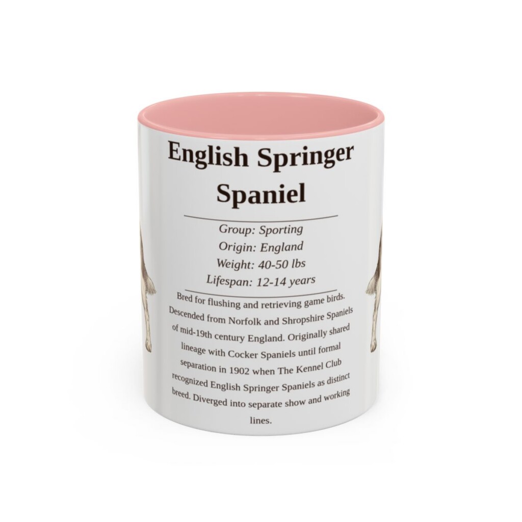 11oz English Springer Spaniel Mug, Pink, front view