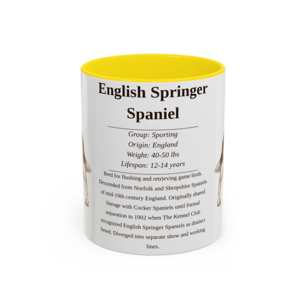 11oz English Springer Spaniel Mug, Yellow, front view