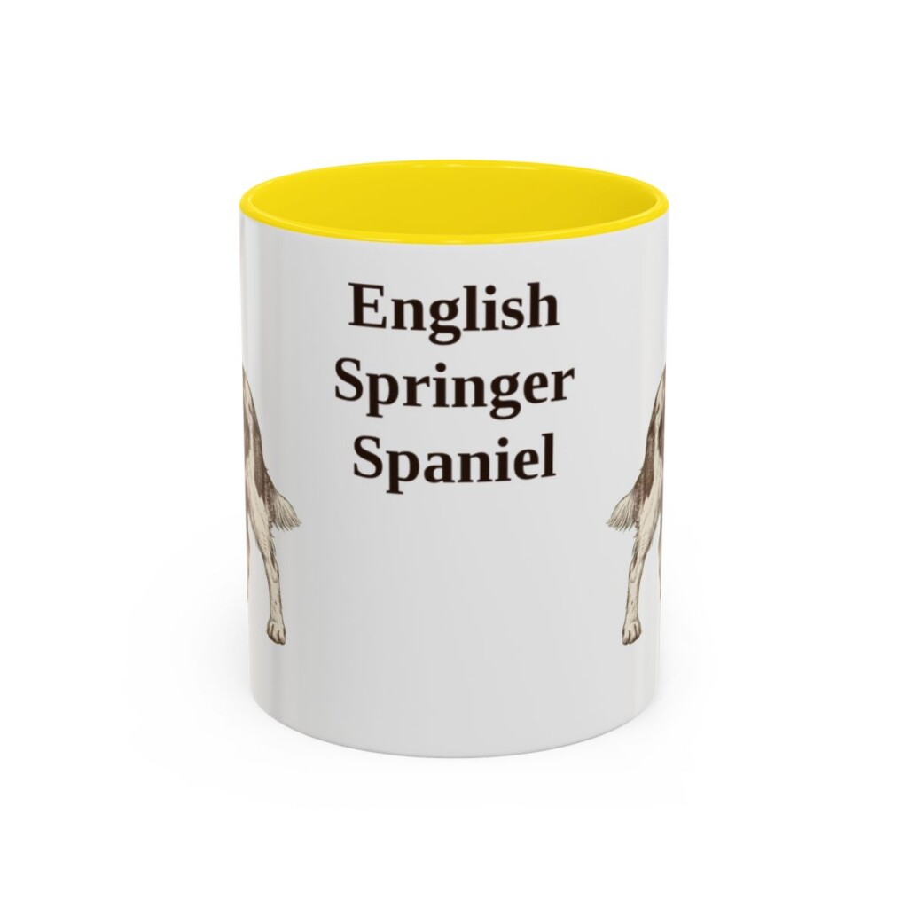 11oz English Springer Spaniel Mug, Yellow, front view