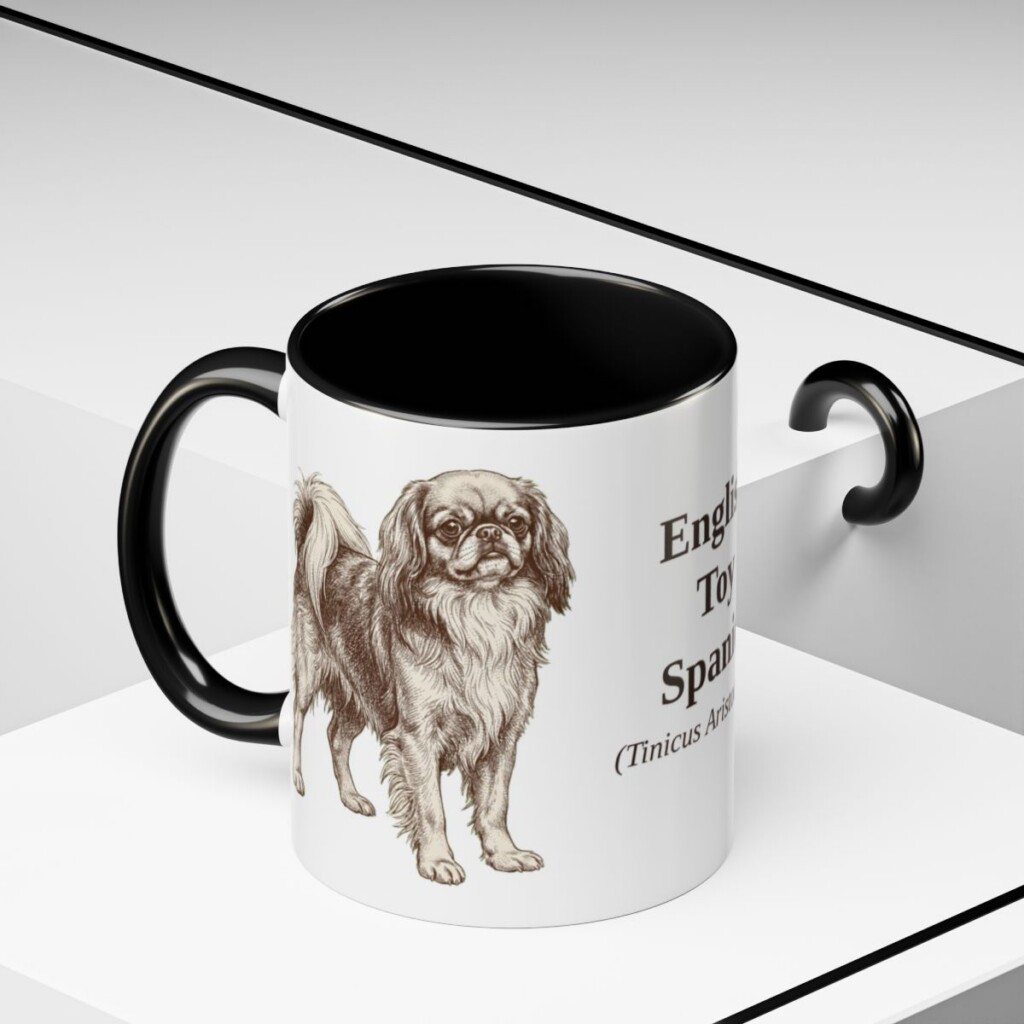 11oz-english-toy-spaniel-mug-latin-black-context-2 11oz English Toy Spaniel Latin Mug, Black, lifestyle photo