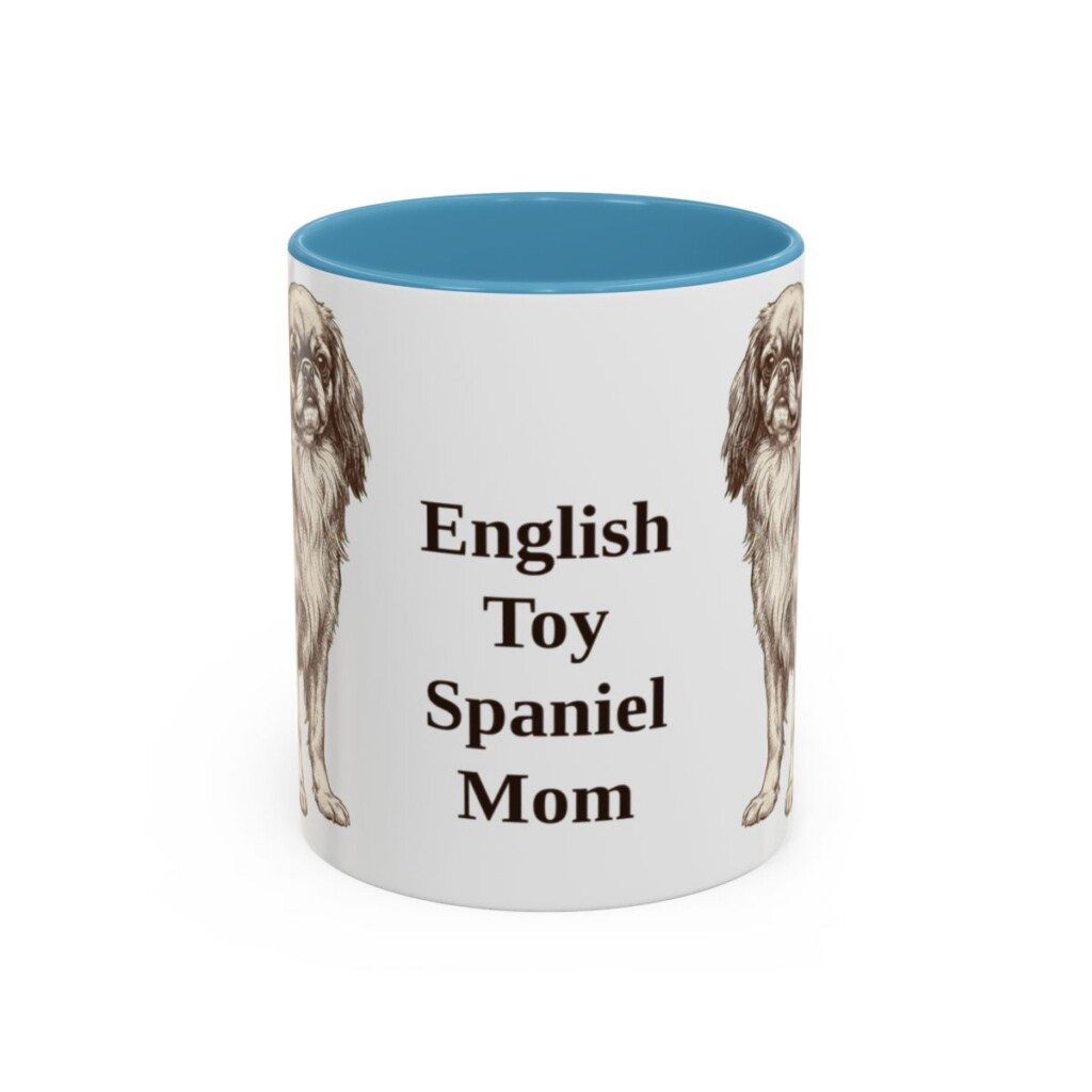 11oz English Toy Spaniel Dog Mom Mug, Light Blue, front view