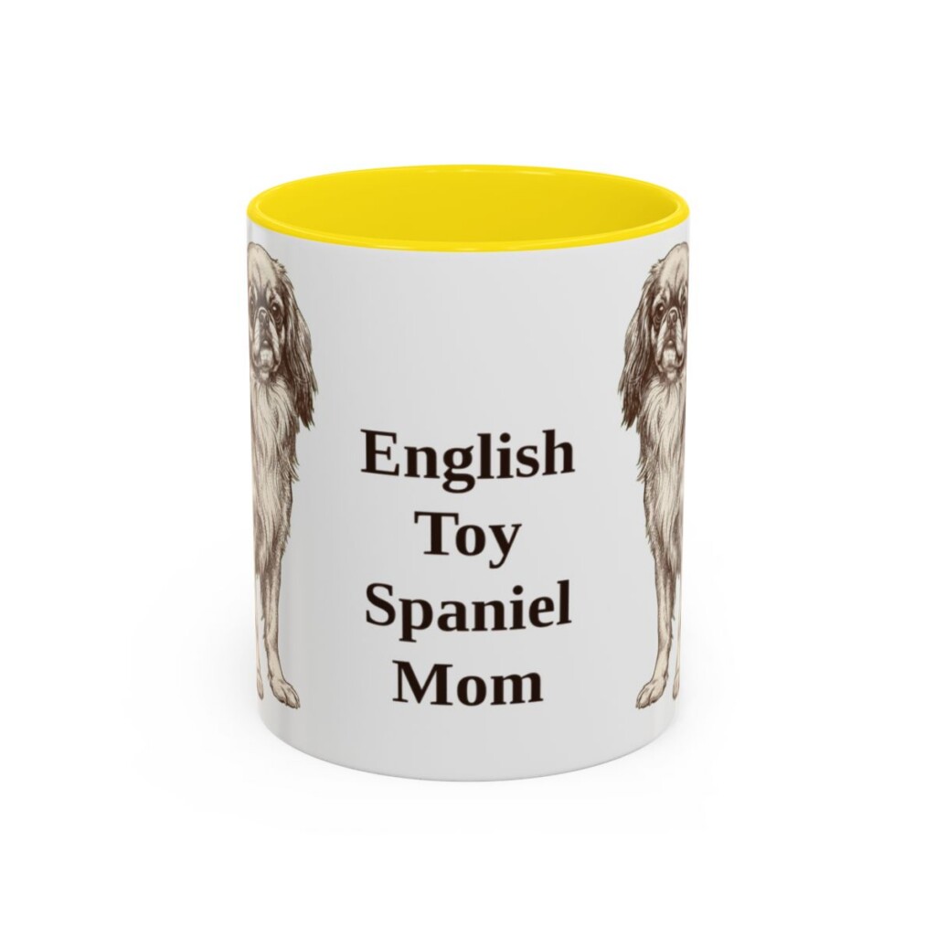 11oz English Toy Spaniel Dog Mom Mug, Yellow, front view