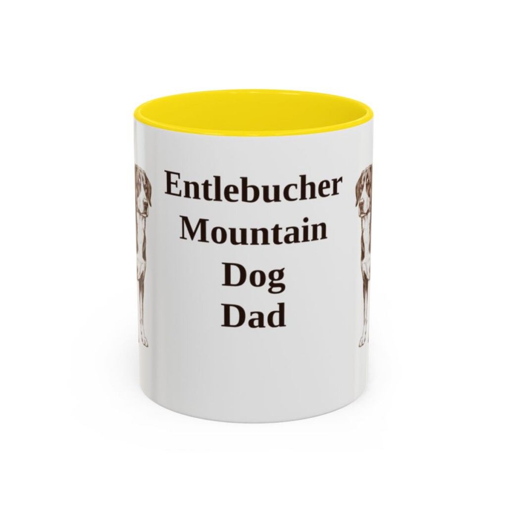 11oz Entlebucher Mountain Dog Dog Dad Mug, Yellow, front view