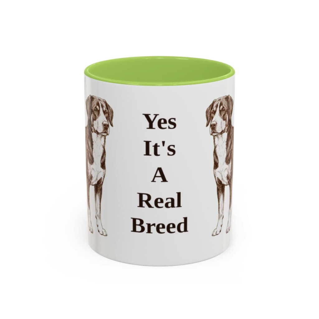 11oz Funny Entlebucher Mountain Dog Mug, Light Green, front view