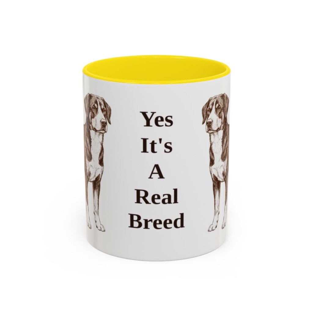 11oz Funny Entlebucher Mountain Dog Mug, Yellow, front view