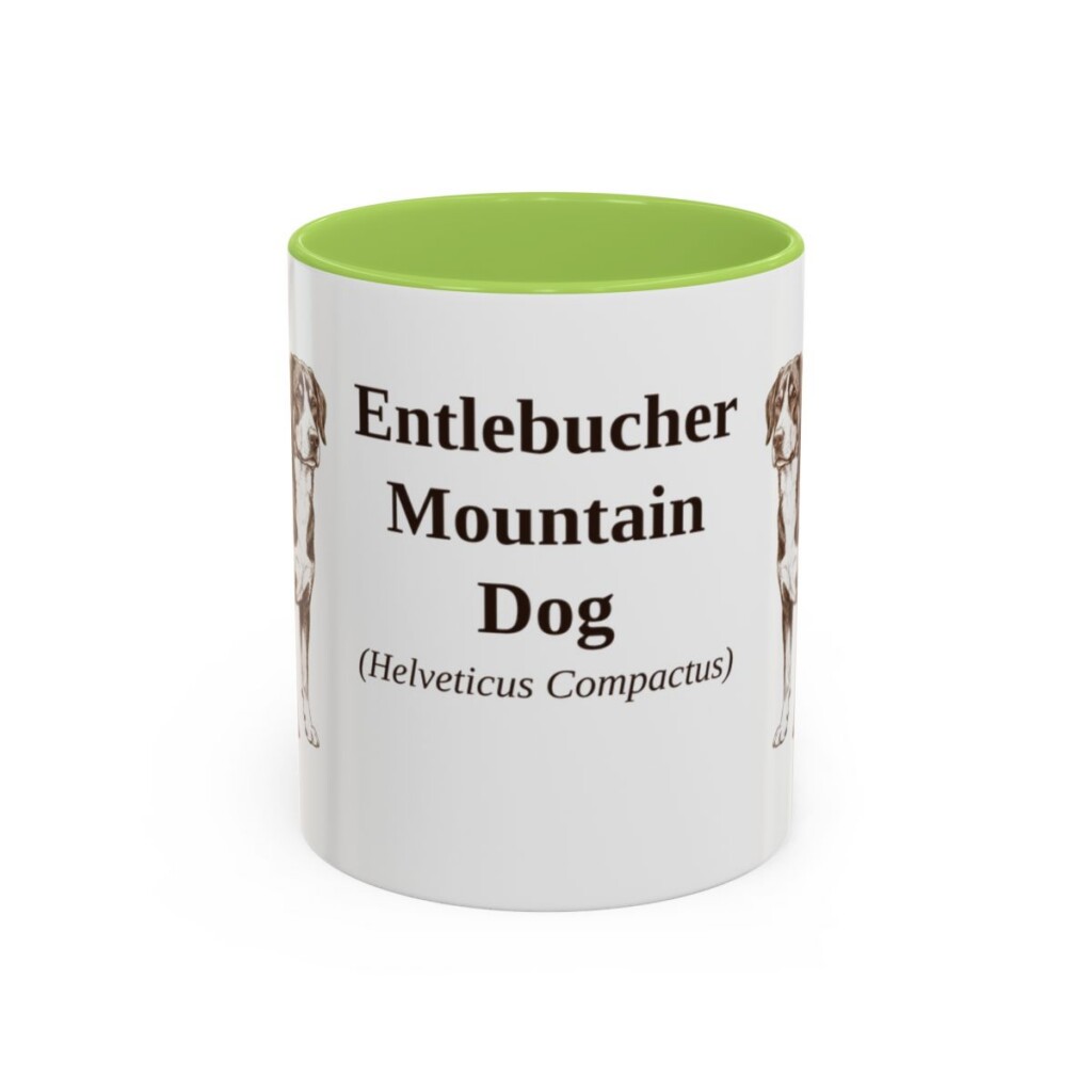 11oz Entlebucher Mountain Dog Latin Mug, Light Green, front view