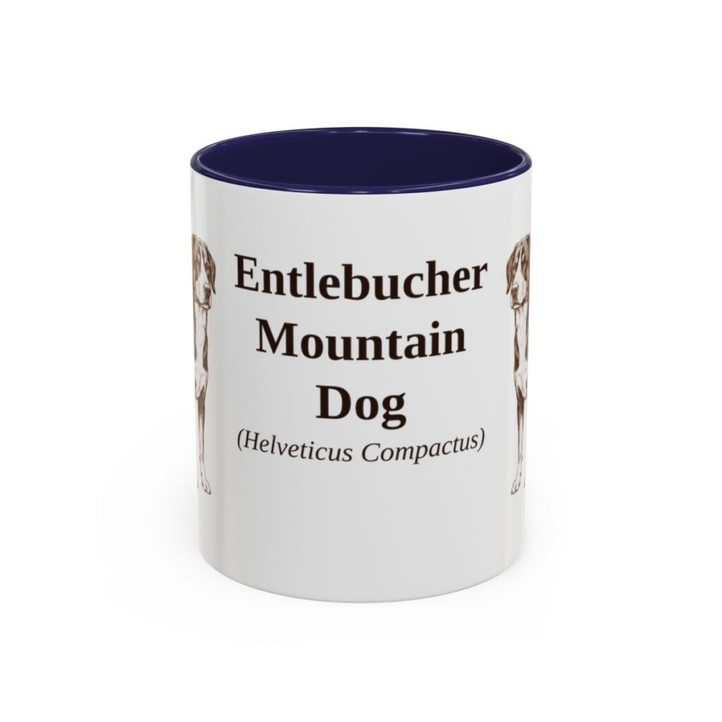 11oz Entlebucher Mountain Dog Latin Mug, Navy, front view