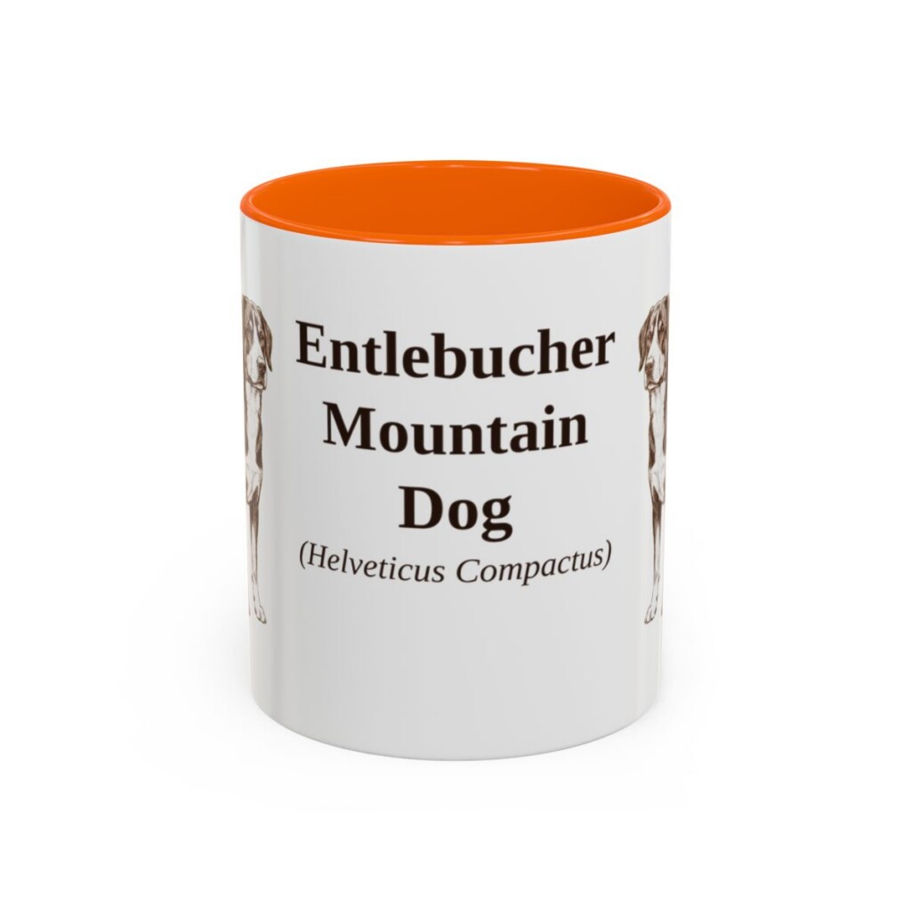 11oz Entlebucher Mountain Dog Latin Mug, Orange, front view