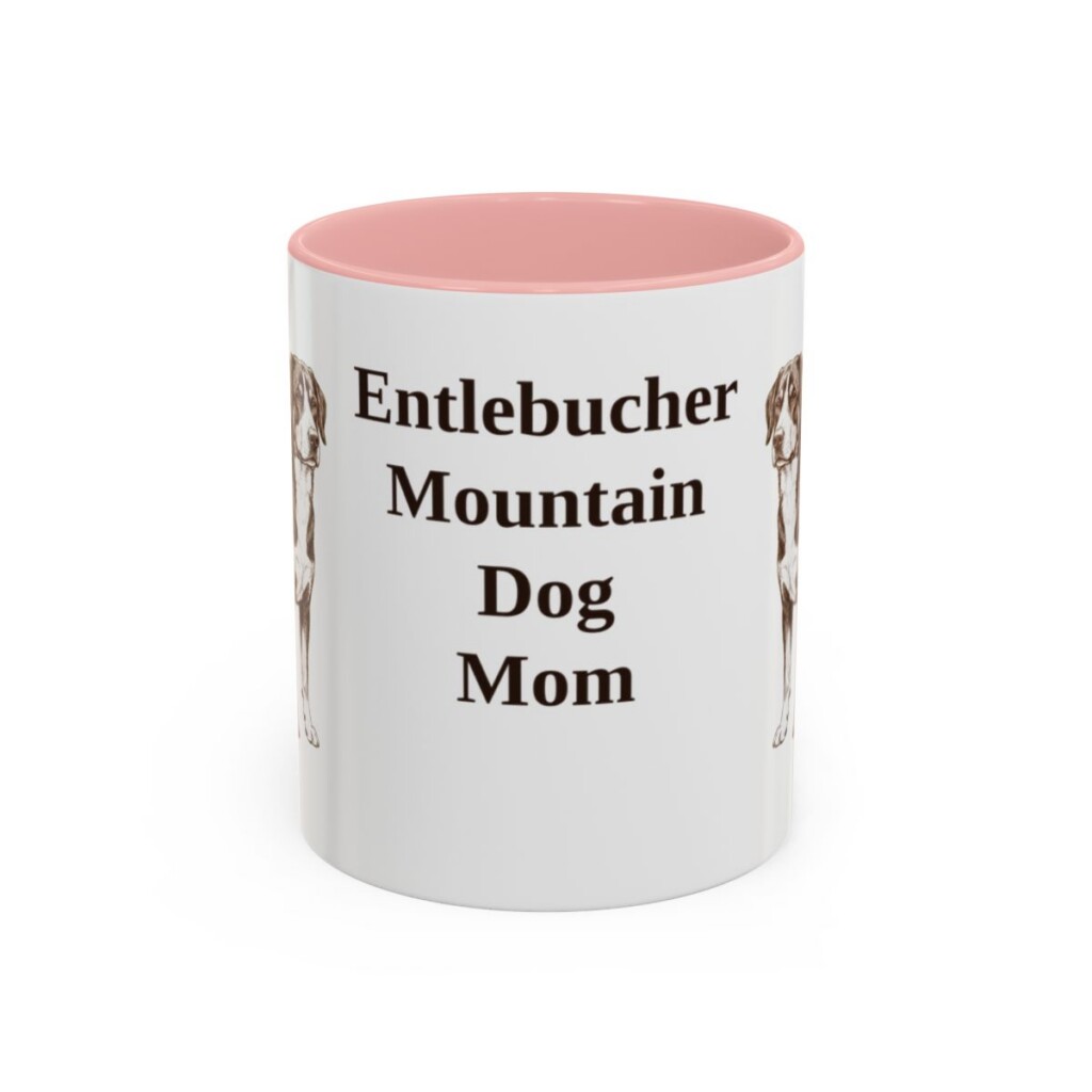 11oz Entlebucher Mountain Dog Dog Mom Mug, Pink, front view