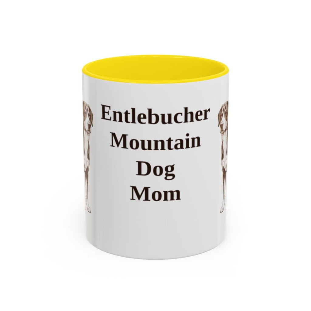 11oz Entlebucher Mountain Dog Dog Mom Mug, Yellow, front view
