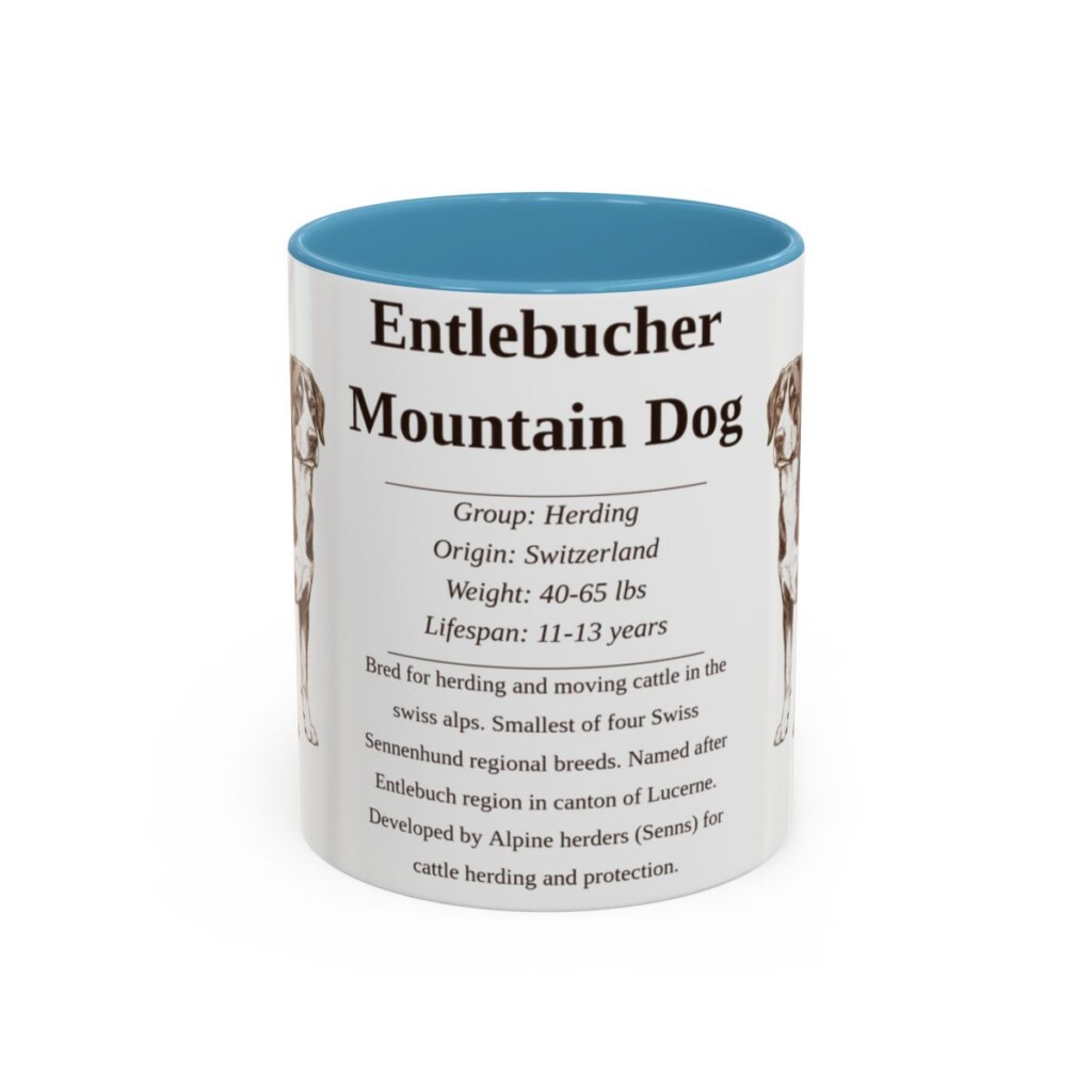 11oz Entlebucher Mountain Dog Mug, Light Blue, front view