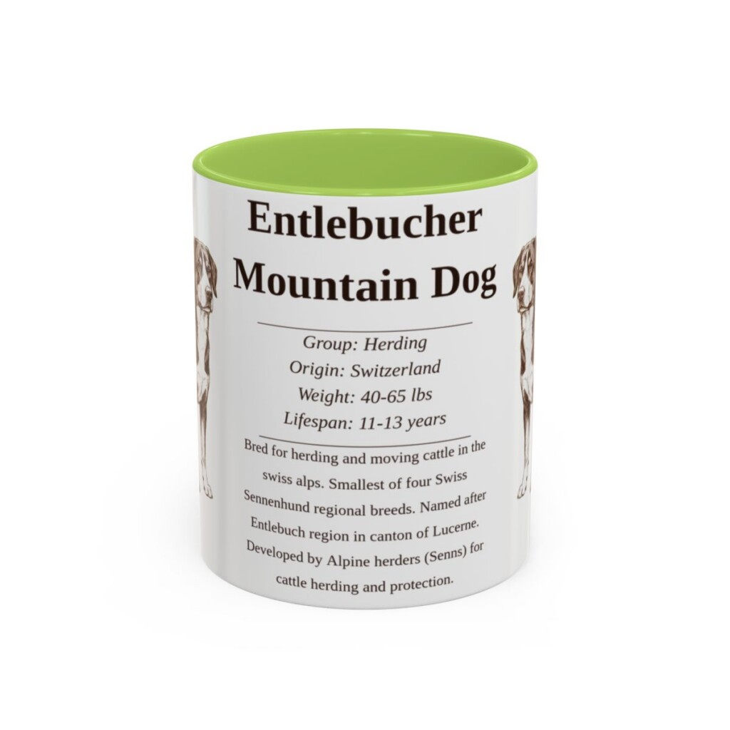 11oz Entlebucher Mountain Dog Mug, Light Green, front view