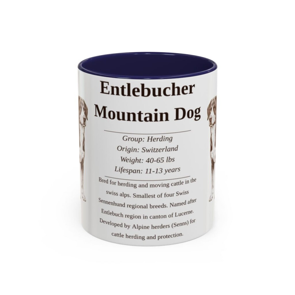 11oz Entlebucher Mountain Dog Mug, Navy, front view