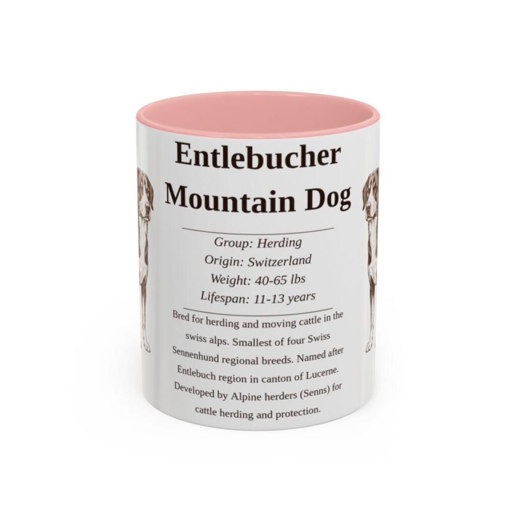 11oz Entlebucher Mountain Dog Mug, Pink, front view