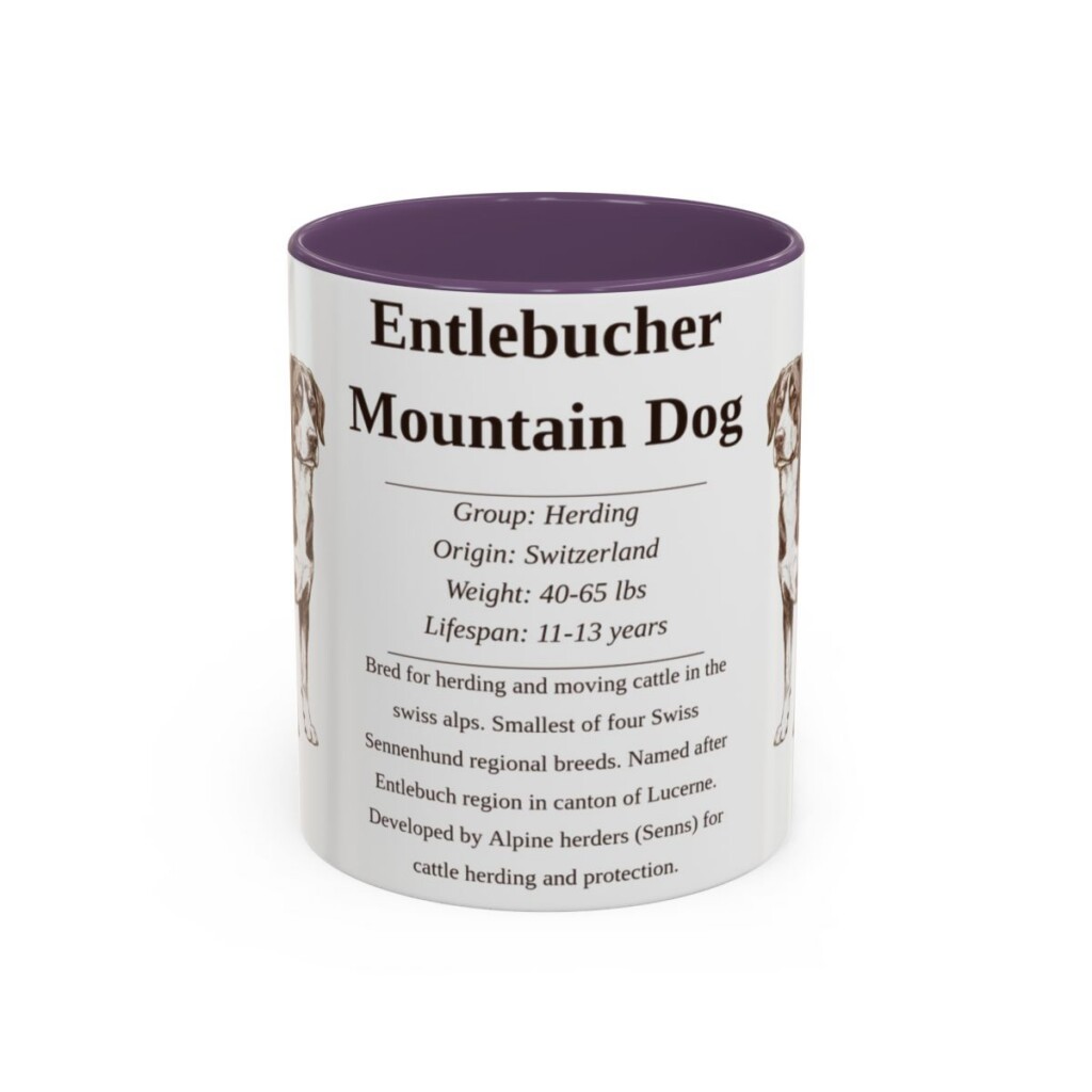 11oz Entlebucher Mountain Dog Mug, Purple, front view