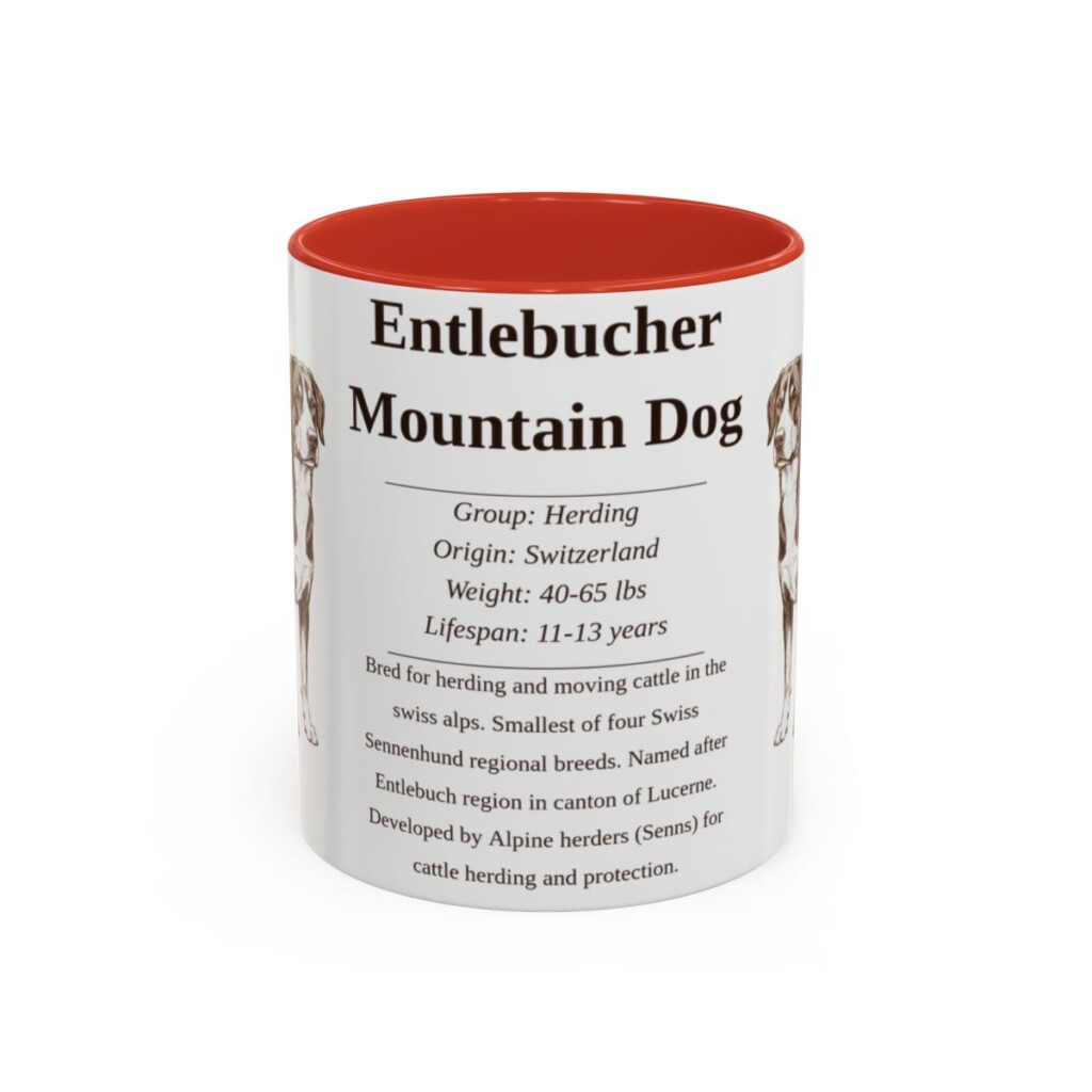 11oz Entlebucher Mountain Dog Mug, Red, front view