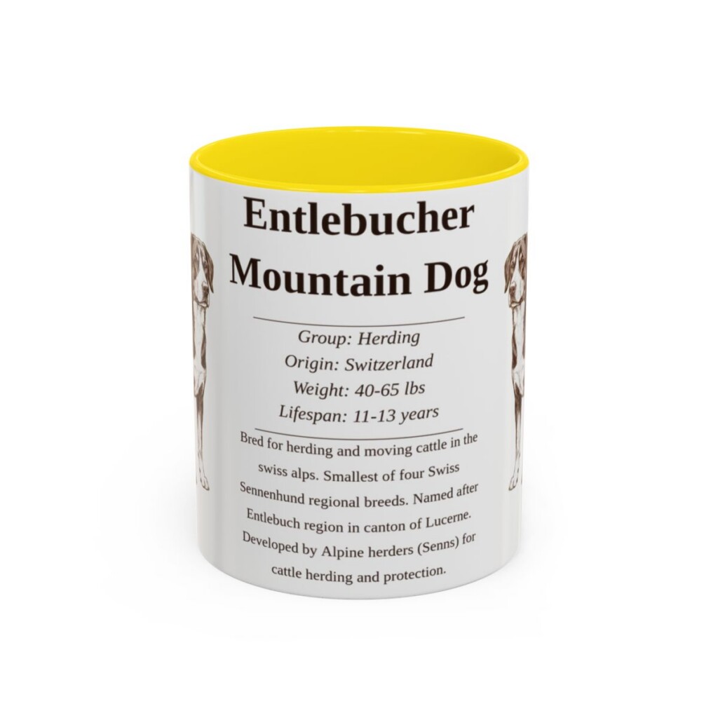 11oz Entlebucher Mountain Dog Mug, Yellow, front view