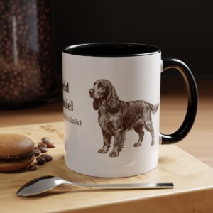 11oz Field Spaniel Latin Mug, Black, lifestyle photo