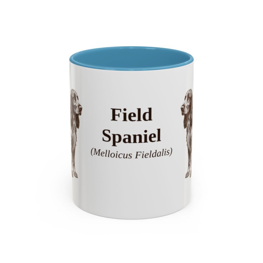 11oz Field Spaniel Latin Mug, Light Blue, front view
