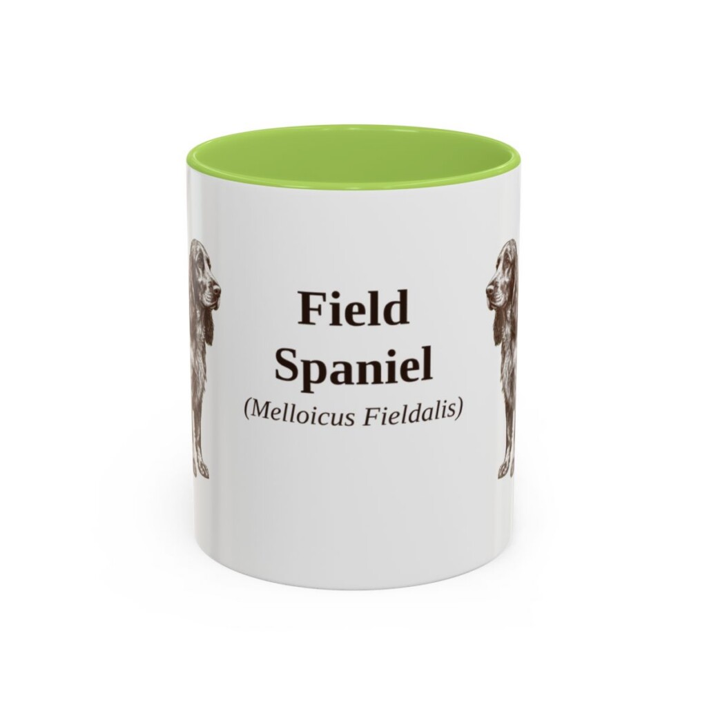 11oz Field Spaniel Latin Mug, Light Green, front view