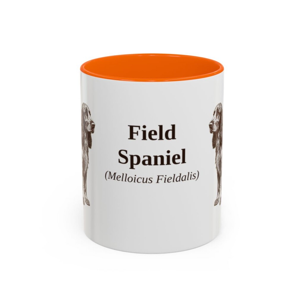 11oz Field Spaniel Latin Mug, Orange, front view