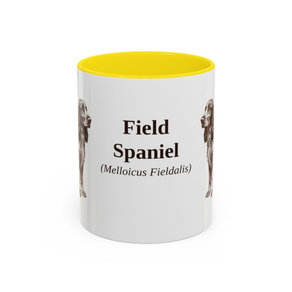 11oz Field Spaniel Latin Mug, Yellow, front view