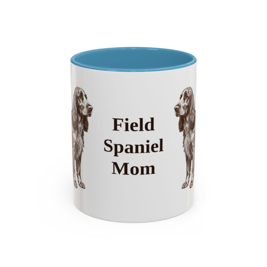 11oz Field Spaniel Dog Mom Mug, Light Blue, front view