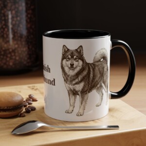11oz Finnish Lapphund Mug, Black, lifestyle photo