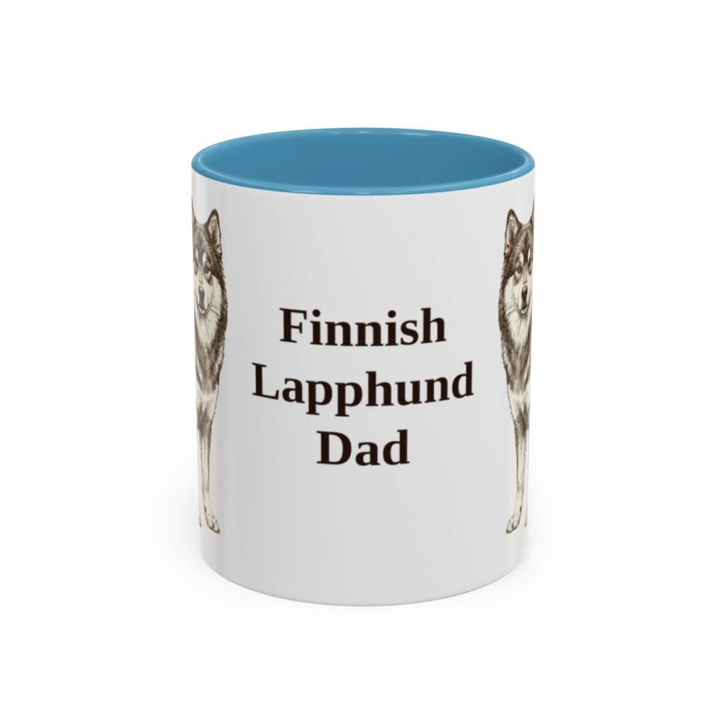 11oz Finnish Lapphund Dog Dad Mug, Light Blue, front view