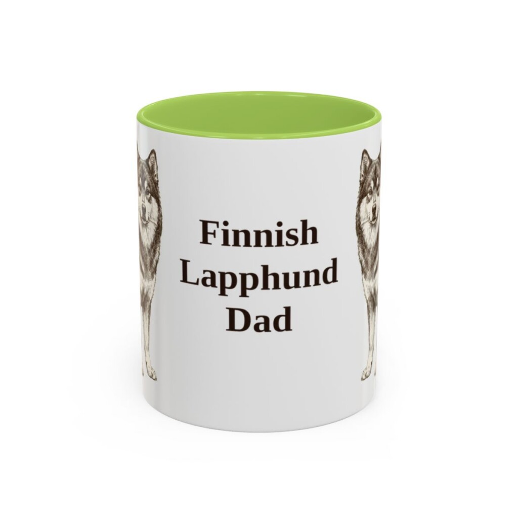 11oz Finnish Lapphund Dog Dad Mug, Light Green, front view