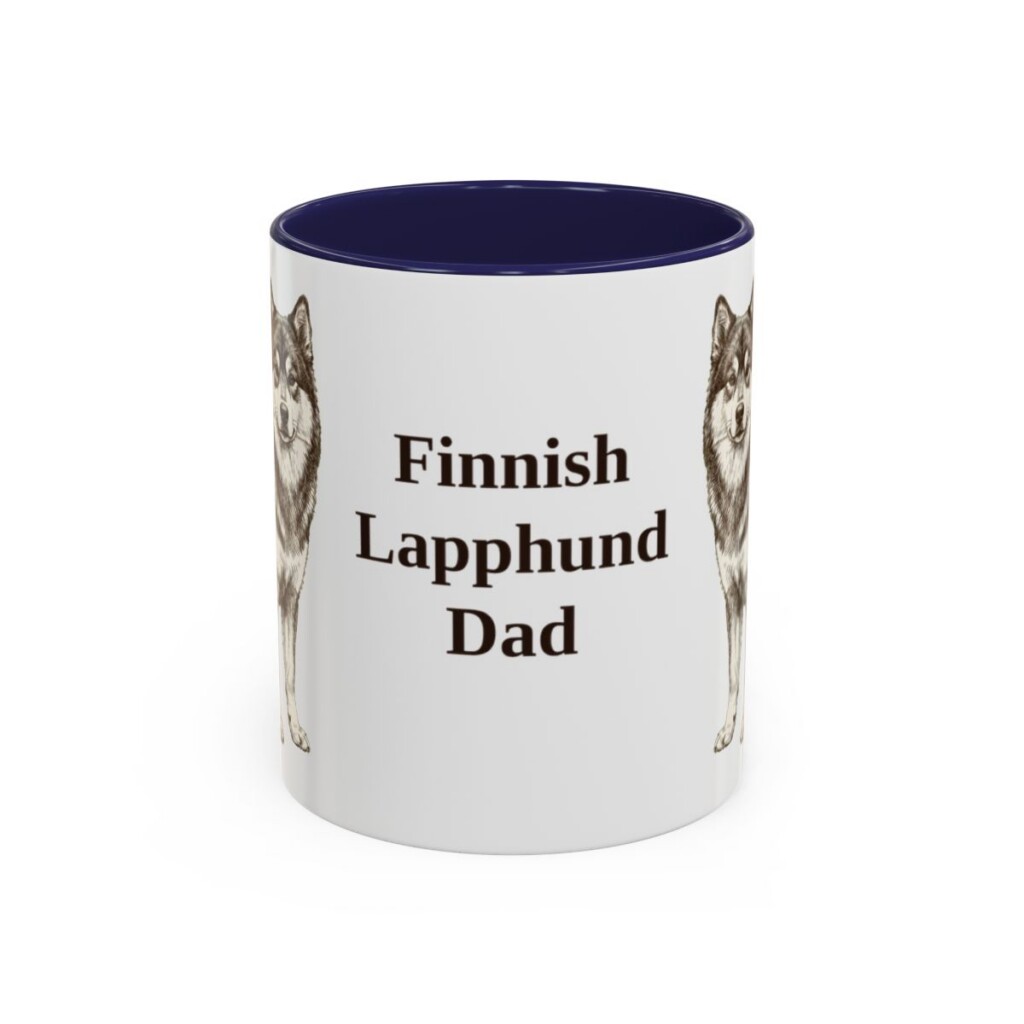 11oz Finnish Lapphund Dog Dad Mug, Navy, front view