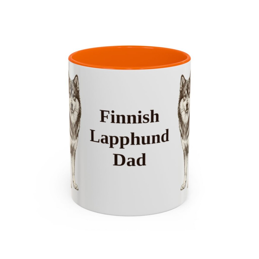 11oz Finnish Lapphund Dog Dad Mug, Orange, front view