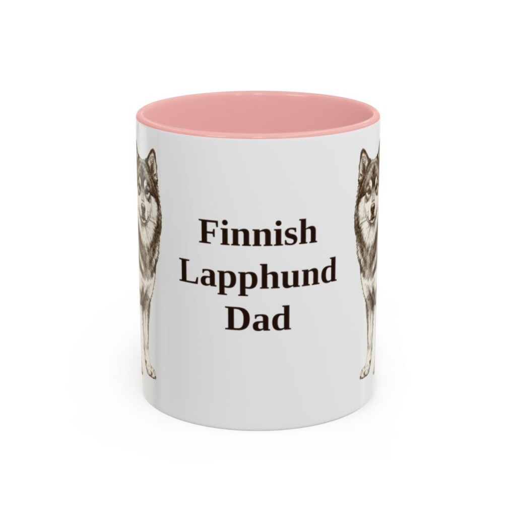 11oz Finnish Lapphund Dog Dad Mug, Pink, front view