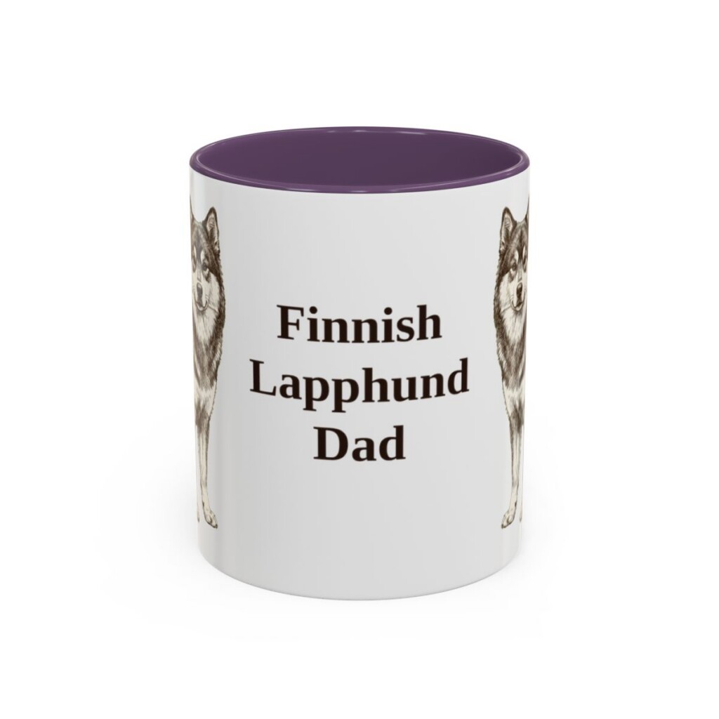 11oz Finnish Lapphund Dog Dad Mug, Purple, front view