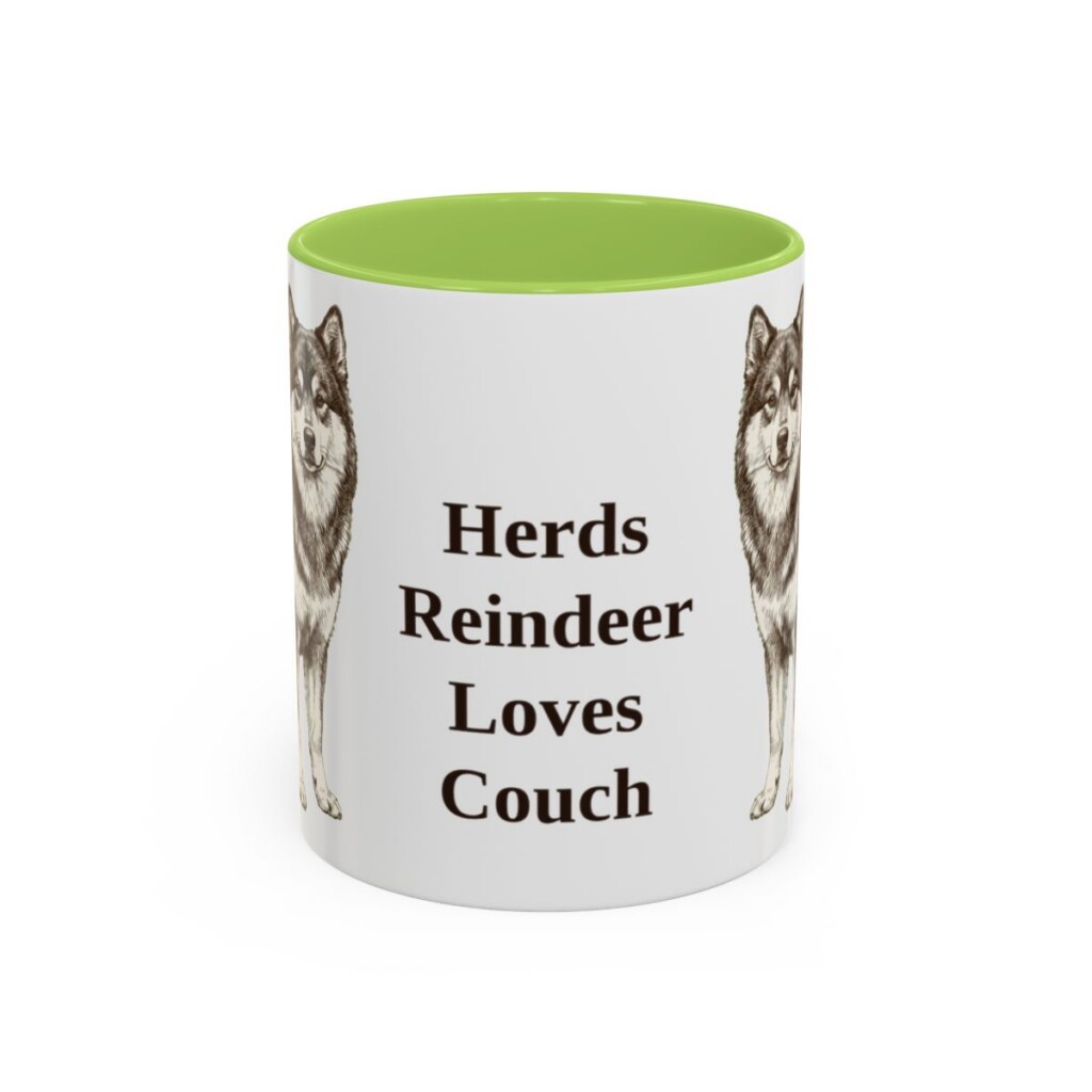 11oz Funny Finnish Lapphund Mug, Light Green, front view